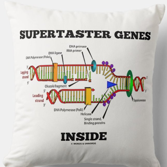 Supertaster Genes Inside DNA Replication Humor Kudde (Throw pillow featuring DNA replication for any supertaster)