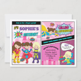 Superthea Födelsedagsfest Girl Power Toppen Hero Inbjudningar