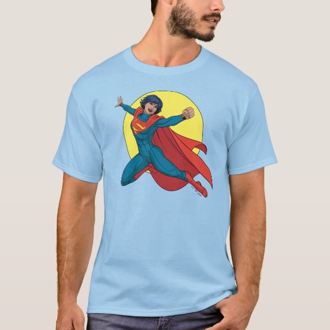 Supertjej som flyger i Blue Kostym T Shirt (Framsida)