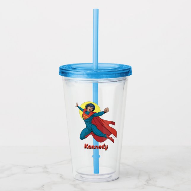 Supertjej som flyger i Blue Kostym Take Away Mugg (Framsida)