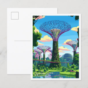 Supertree Grove Singapore Art Travel illustration Vykort