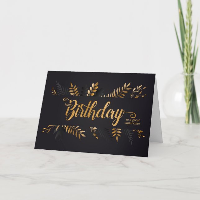 Supervisor Business Botanical Charcol Birthday Kort (Framsida)