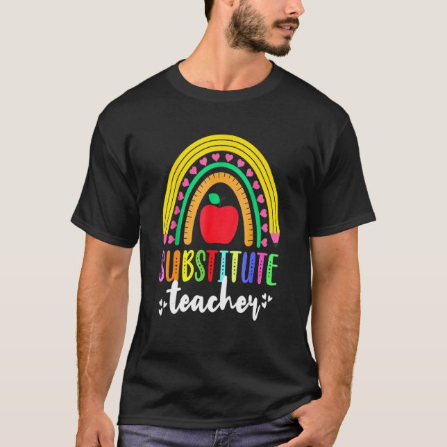 Suppleant Teacher Rainbow Pencil Sub Squad Back T Shirt (Framsida)