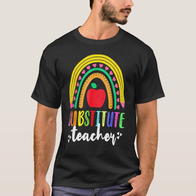 Suppleant Teacher Rainbow Pencil Sub Squad Back T Shirt (Framsida)