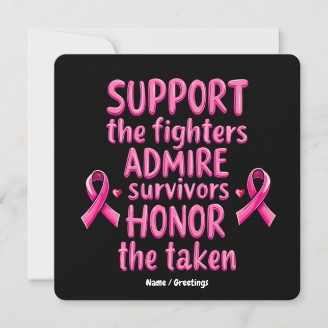 Support Admire Heliga Breast Cancer Awareness Gift Inbjudningar (Framsida)