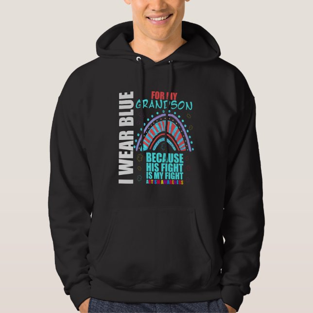 Support Autism Awareness Grandma I Bära Blue för M Hoodie (Framsida)