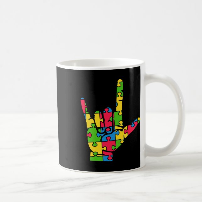 Support Autism Kärlek-teckenspråk Kaffemugg (Höger)