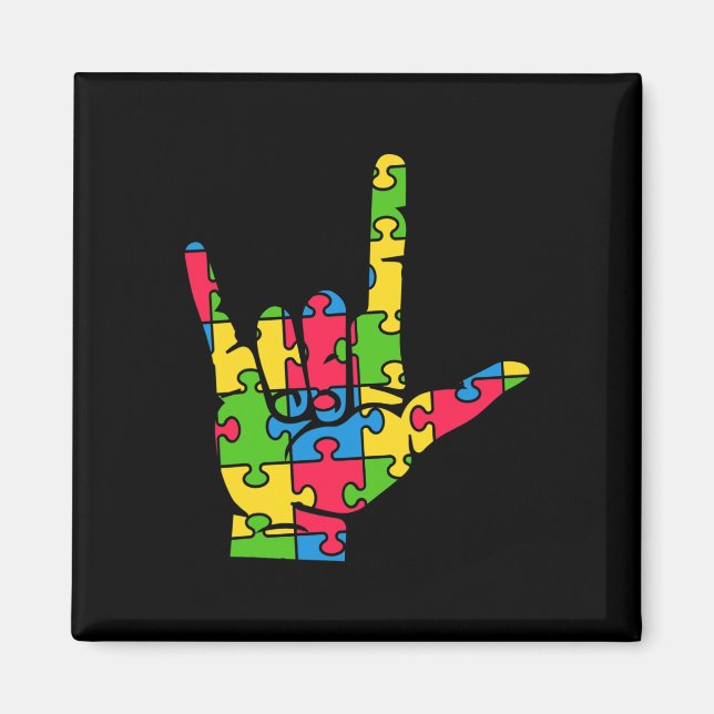 Support Autism Kärlek-teckenspråk Magnet (Framsidan)