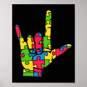 Support Autism Kärlek-teckenspråk Poster