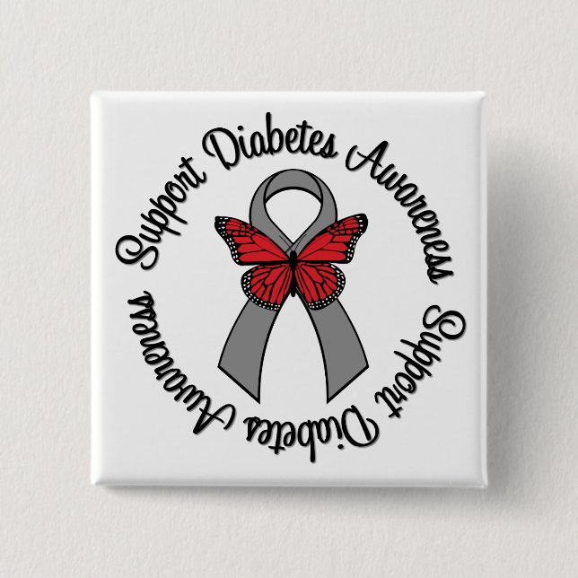 Support Diabetes Awareness Butterfly Ribbon Knapp (Framsida)
