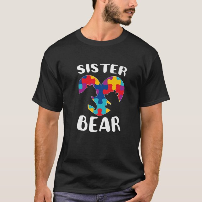 Support för Sister Bear Autism Awareness Puzzle Bi T Shirt (Framsida)