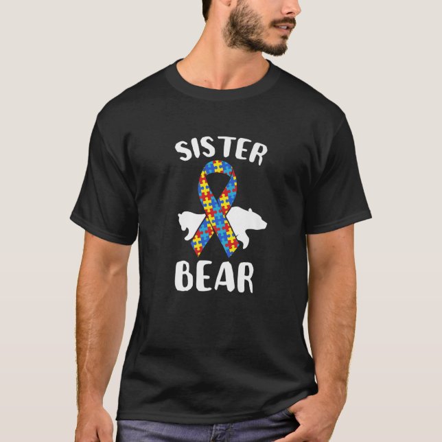 Support för Sister Bear Autism Awareness Puzzle Bi T Shirt (Framsida)