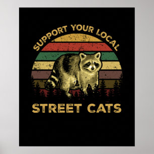 Support för Vintagen Local Street Cats Raccoon Poster