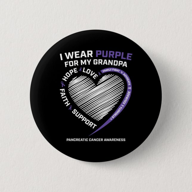 Support I Bära Lila Grandpa Pancreatic Cancw Aw  Knapp (Framsida)