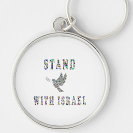 Support Israel - Gemstone Lettering Design Rund Silverfärgad Nyckelring