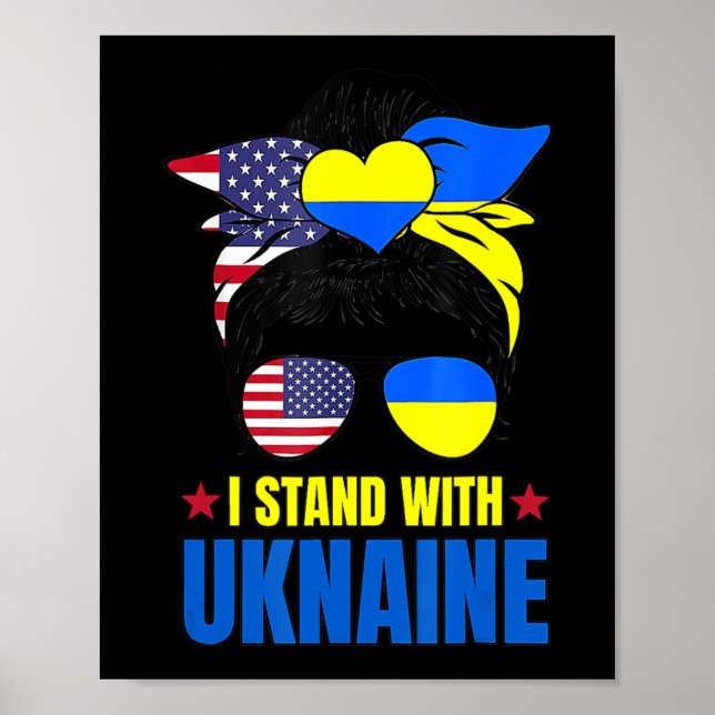 Support jag står med Ukraina Messy Bun American UK Poster (Framsidan)