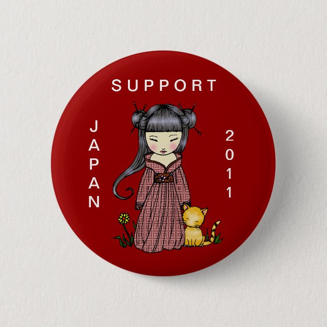 Support Japan Button Kimono Girl Knapp (Framsida)