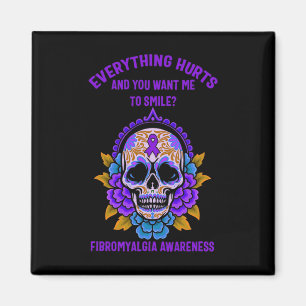 Support Lila Ribbon Fibromyalgia Awareness Skull Magnet