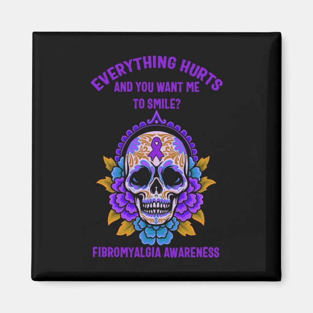 Support Lila Ribbon Fibromyalgia Awareness Skull Magnet (Framsidan)