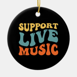 Support Live Music - Retro Typography Band Merch Julgransprydnad Keramik