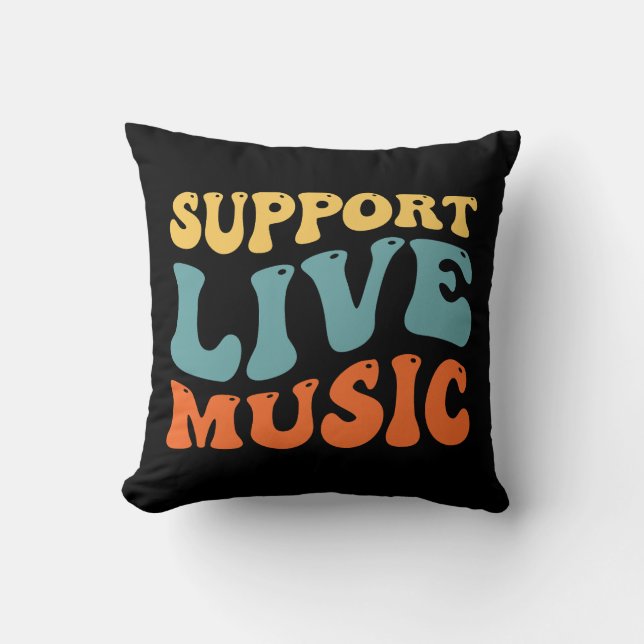 Support Live Music - Retro Typography Band Merch Kudde (Framsida)