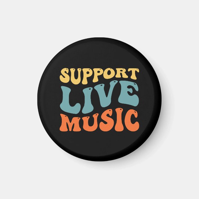 Support Live Music - Retro Typography Band Merch Magnet (Framsidan)