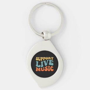 Support Live Music - Retro Typography Band Merch Swirl Silverfärgad Nyckelring