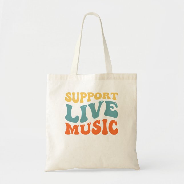 Support Live Music - Retro Typography Band Merch Tygkasse (Framsidan)
