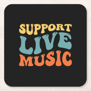 Support Live Music - Retro Typography Band Merch Underlägg Papper Kvadrat