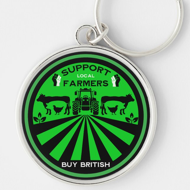 Support Local British Farm Product Rund Silverfärgad Nyckelring (Framsidan)