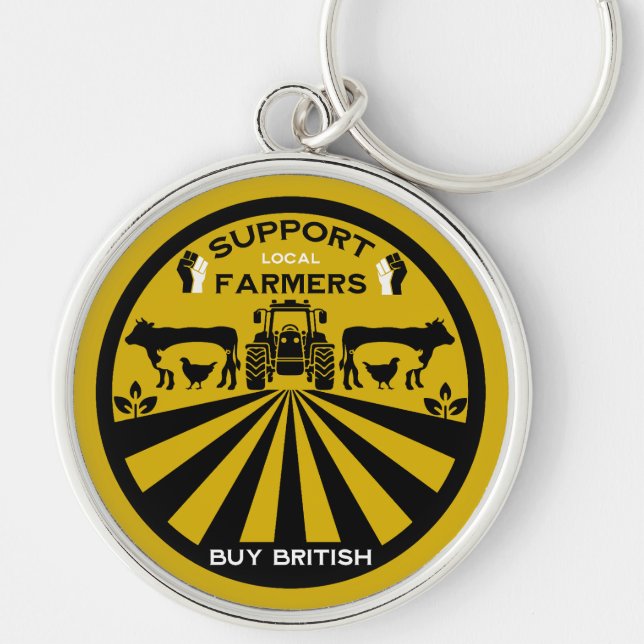 Support Local British Farm Product Rund Silverfärgad Nyckelring (Framsidan)