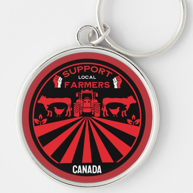 Support Local Canadian Farm Product Rund Silverfärgad Nyckelring (Framsidan)