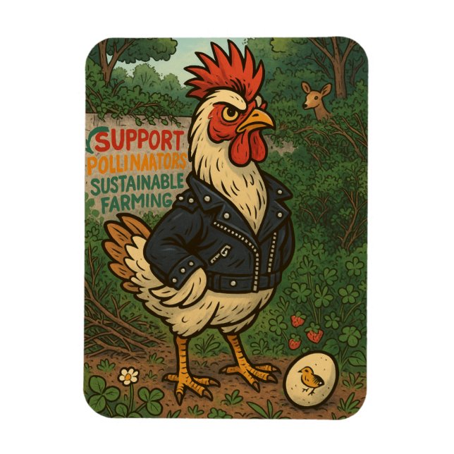 Support Polinators Cool Rooster in Leather Jacket Magnet (Vertikal)