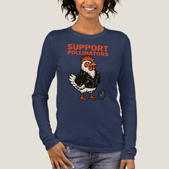 Support Polinators Cool Rooster in Leather Jacket  T Shirt (Framsida)