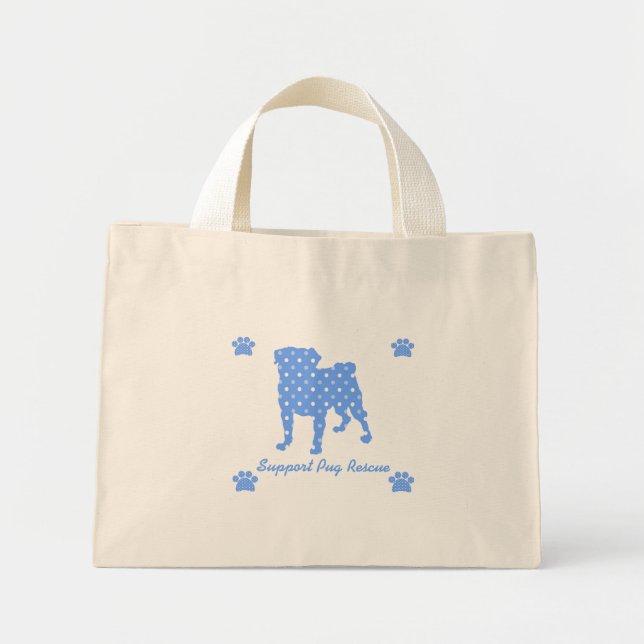 Support Pug Rädding Blue Pug Dots Toit Bag Mini Tygkasse (Framsidan)
