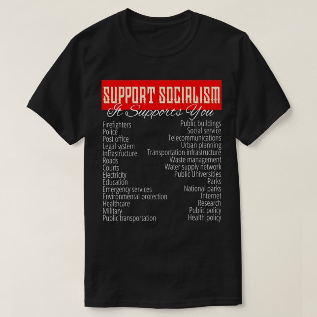 SUPPORT SOCIALISM, IT STÖDER DIG ALLMÄNNA tjänster T Shirt (Design framsida)