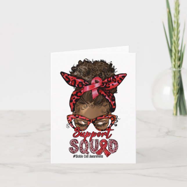 Support Squad Afro Messy Bun Leopard Sickle Cell A Kort (Framsida)