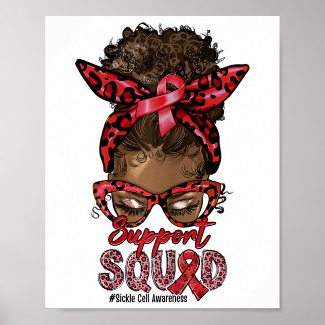 Support Squad Afro Messy Bun Leopard Sickle Cell A Poster (Framsidan)
