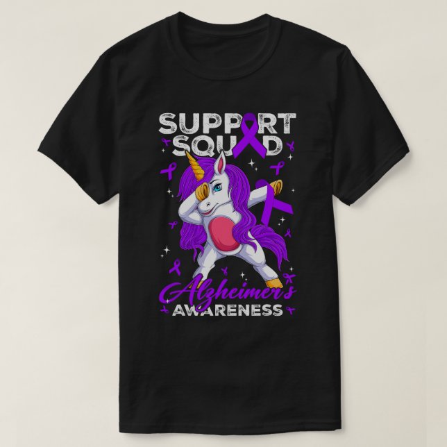 Support Squad Alzheimer's Awareness Unicorn & Purp T Shirt (Design framsida)