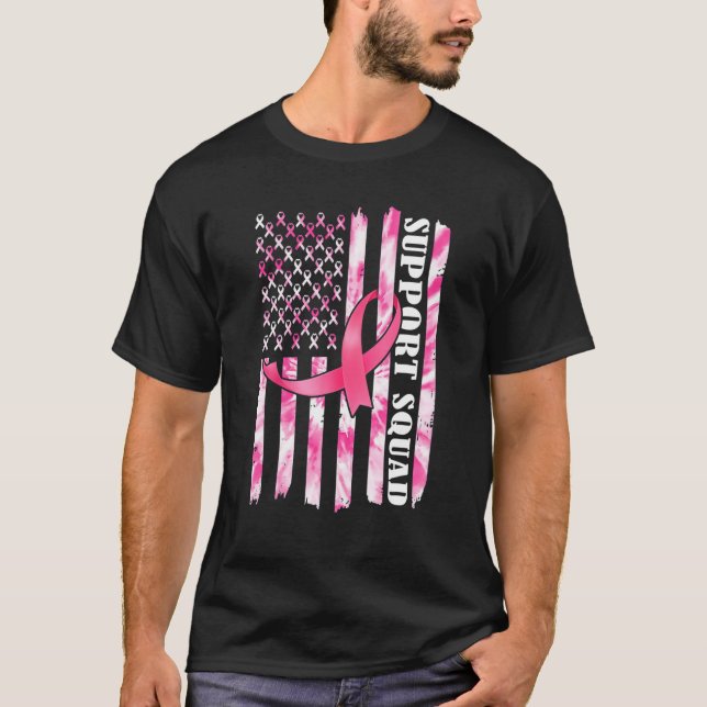 Support Squad American USA flagga Rosa Ribbon Brea T Shirt (Framsida)