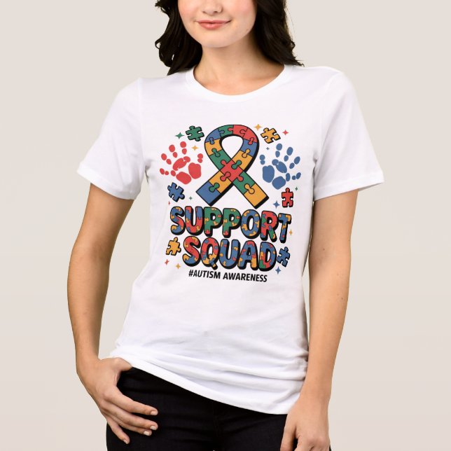 Support Squad Autism Awareness Autistic Boy Teens  T Shirt (Framsida)