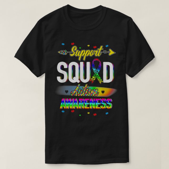 Support Squad Autism Awareness Puzzle Biet T Shirt (Design framsida)