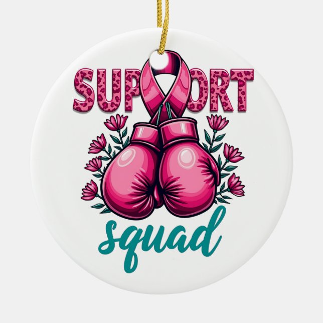 Support Squad Breast Canceness Awareness Handbox Julgransprydnad Keramik (Framsidan)