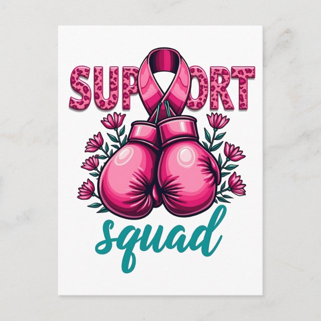 Support Squad Breast Canceness Awareness Handbox Vykort (Framsida)