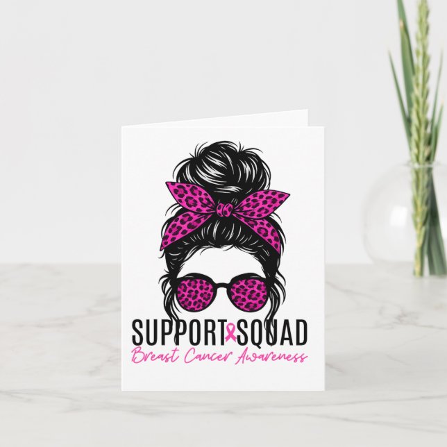Support Squad Breast Cancer Awareness Messy Bun Pi Kort (Framsida)