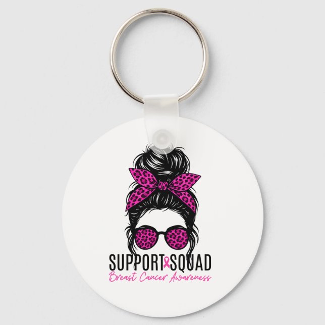 Support Squad Breast Cancer Awareness Messy Bun Pi Nyckelring (Framsida)