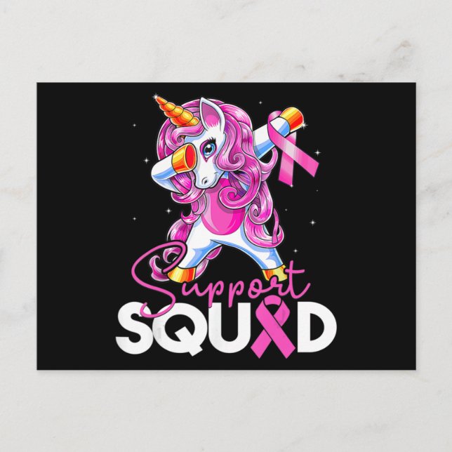 Support Squad Breast Cancer Awareness Pink Unicorn Vykort (Framsida)