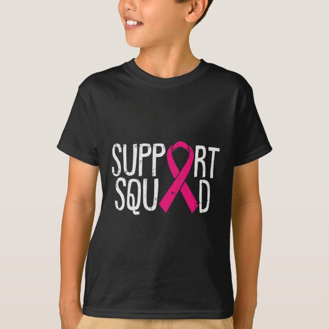 Support Squad Breast Cancer Awareness Ribbon Fight T Shirt (Framsida)
