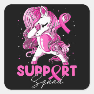 Support Squad Breast Cancer Awareness Rosa Dabbing Fyrkantigt Klistermärke
