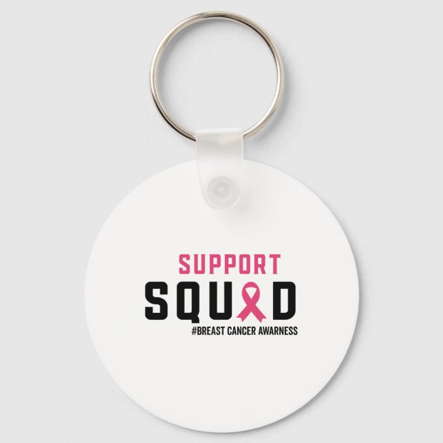 Support Squad Breast Cancer Awareness Rosa Ribbon Nyckelring (Framsida)